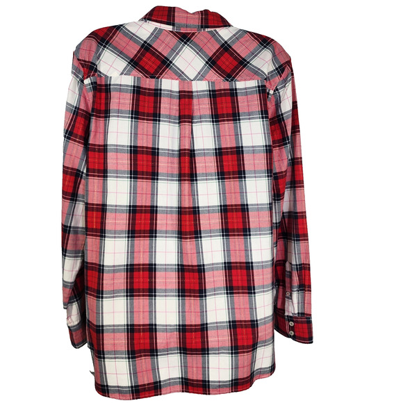 Talbots Shirt Womens Large Red Cotton Long Sleeve Button Front Plaid Metallic - Picture 2 of 8